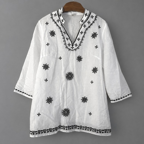 Susan Bristol Tops - Susan Bristol Blouse Size XL‎ Cotton Linen White Embroidered Boho Cottagecore